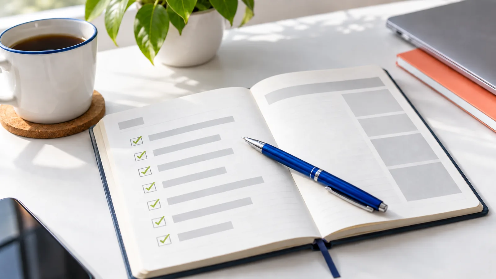 Agenda con checklist en escritorio