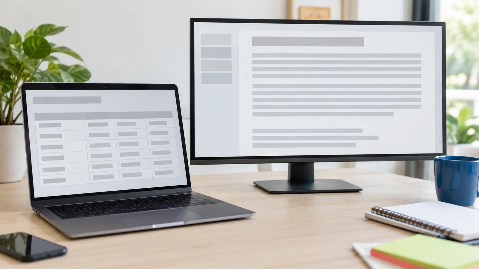 Comparativa de diseño tabular e informe narrativo en pantalla