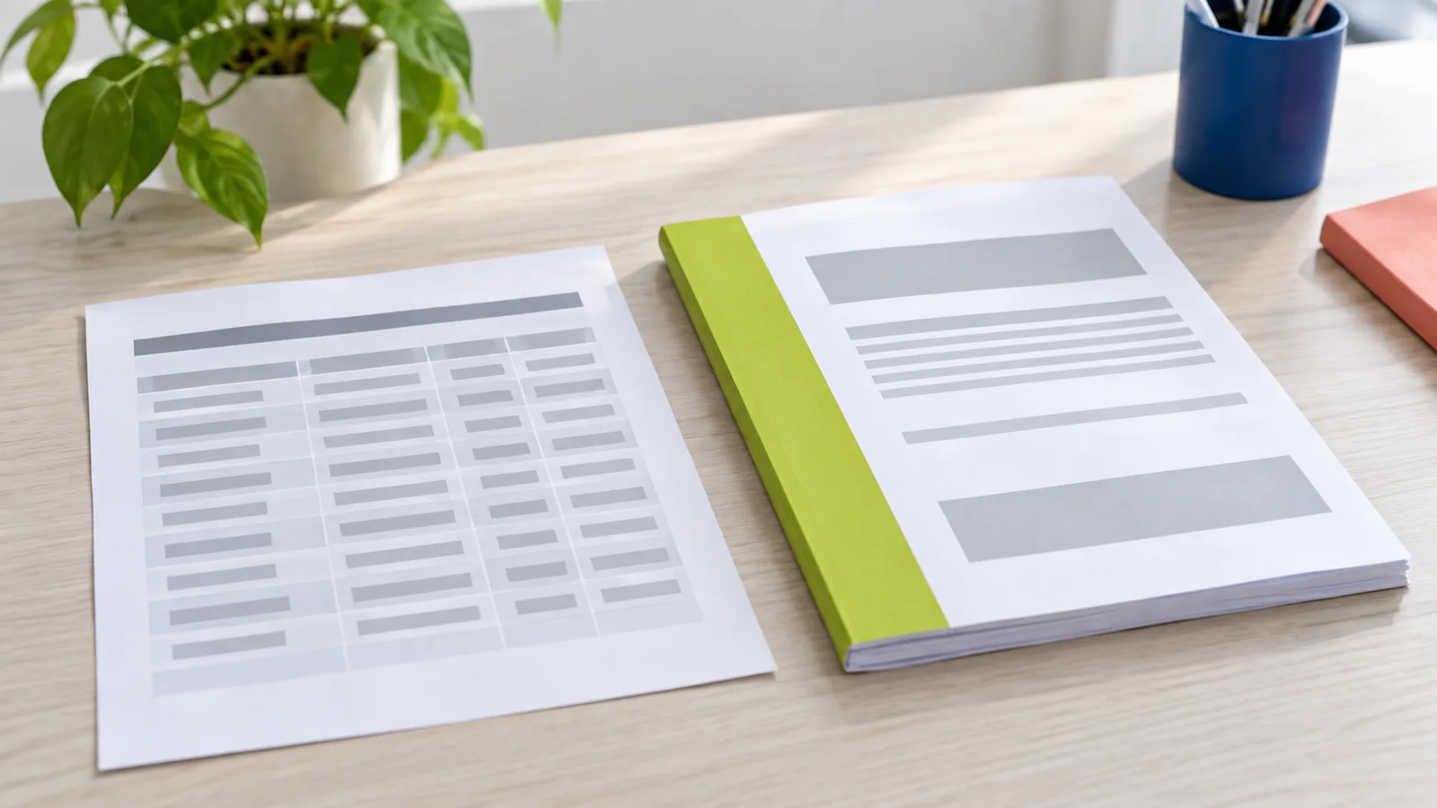 Cotización tabular y propuesta narrativa impresas sobre escritorio